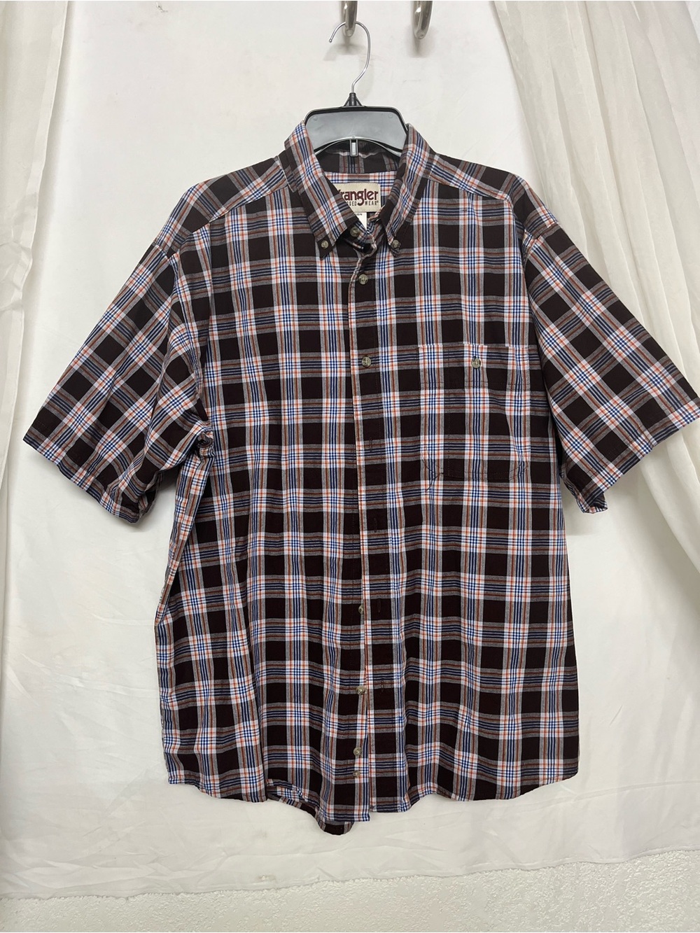 Wrangler Brown Plaid Short Sleeve Button-Down Shirt